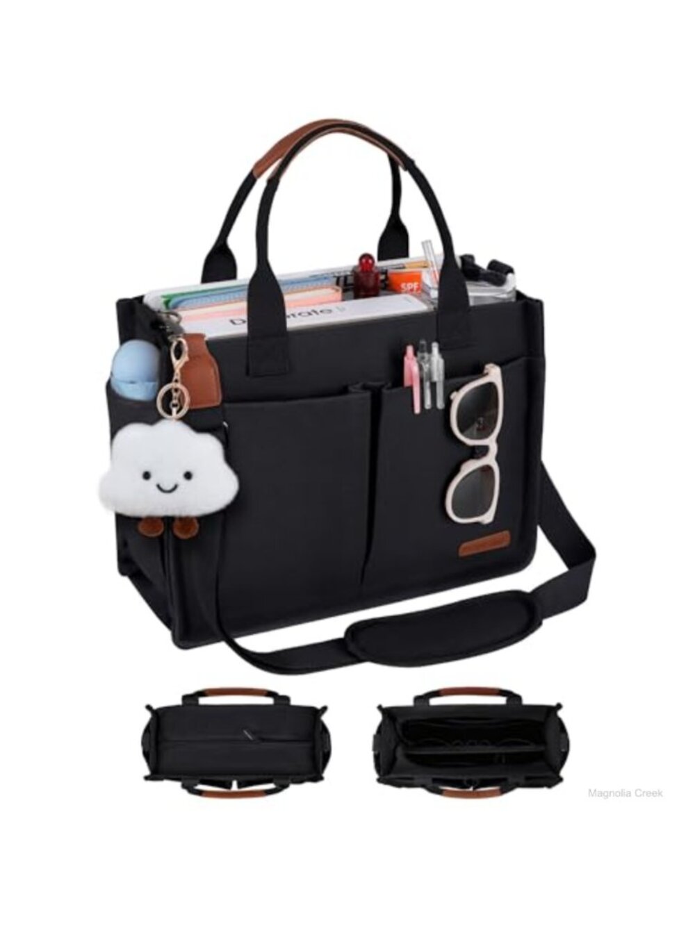 Canvas Tote Bag Zip Laptop Work Purse Compartments Luggage Sleeve